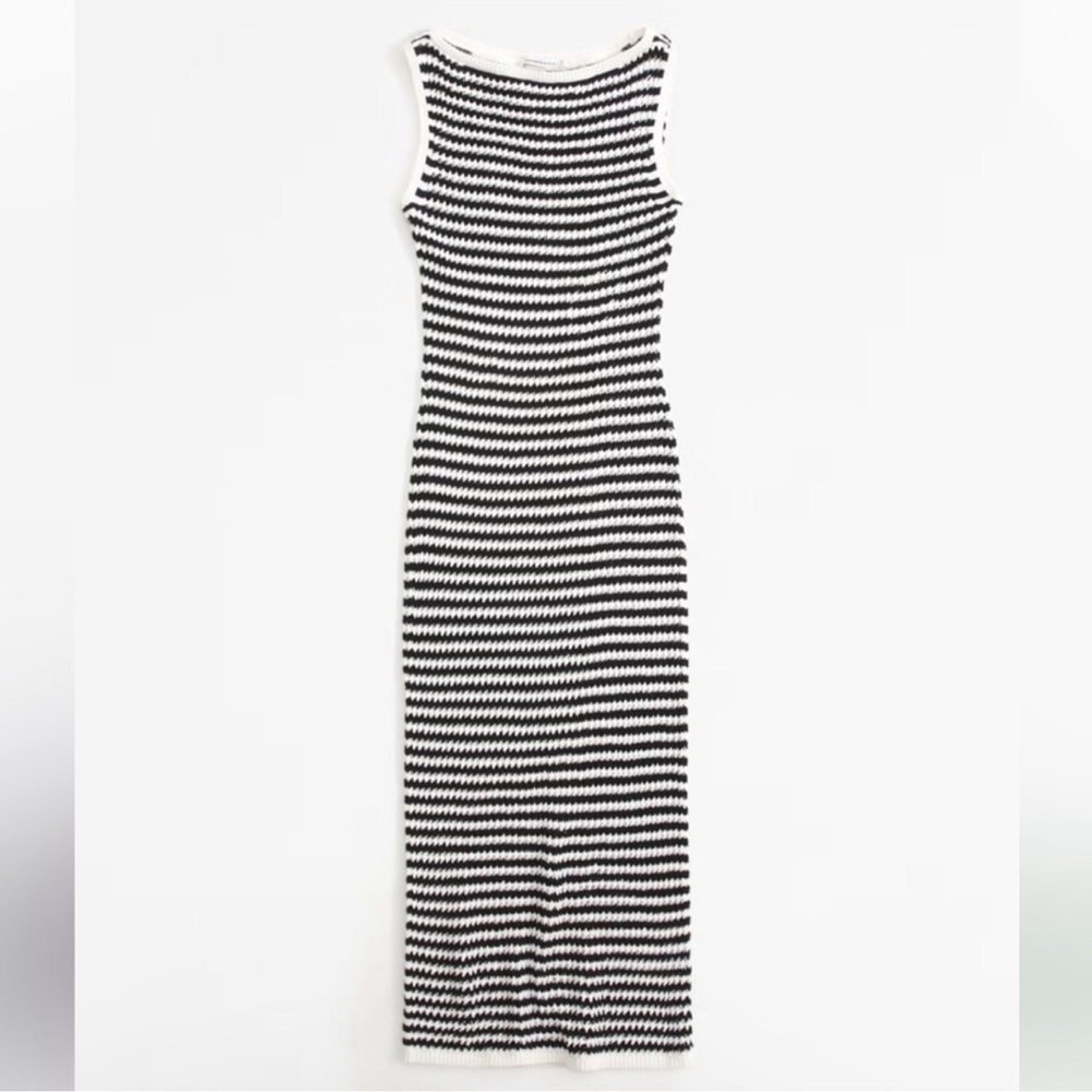 Abercrombie & Fitch Black White Crochet Maxi Dress Striped Sleeveless Size S